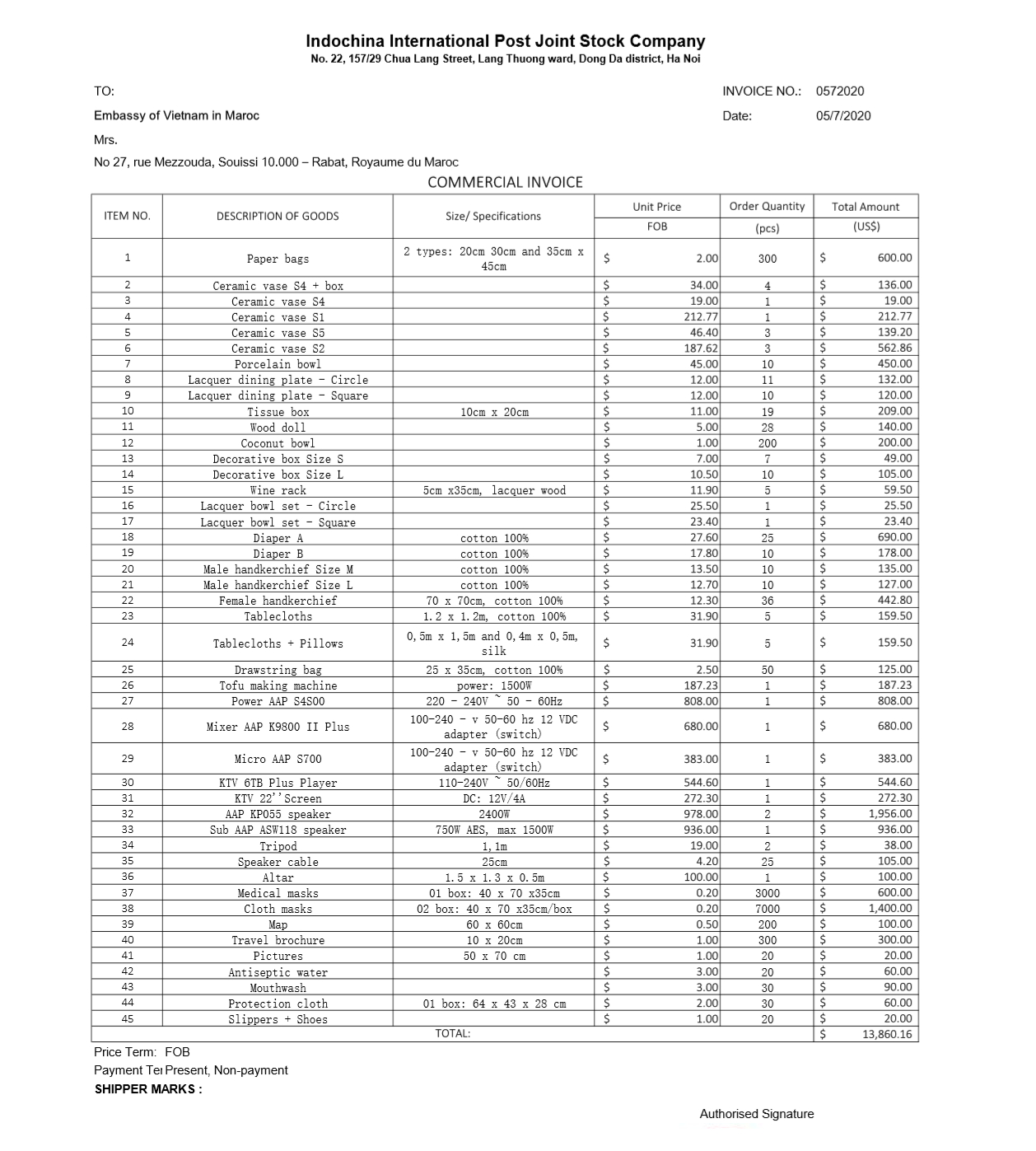 Bộ hồ sơ xuất khẩu hàng hóa Việt Nam đi Maroc